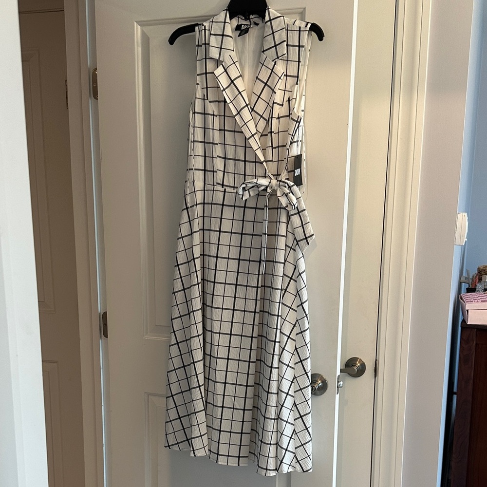 DKNY Sleeveless Black and White Check Midi Dress-NWT